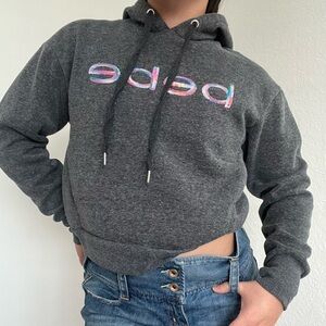 Grey Bebe Sport Pullover hoodie with pink and blue sequin logo